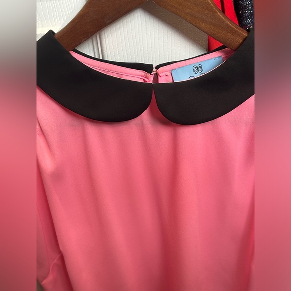CeCe Hot Pink Black Doll Collar Short Sleeve Blouse - Picture 7 of 11